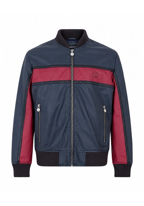 Giubbotto in pelle giubbotto bomber fit con ricamo e zip unito grigio-bordeaux ICEBERG | ZO11 6801U8C1